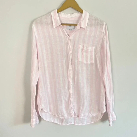 Rails Pink and White Striped Charli Linen Button Up Top - Picture 1 of 11